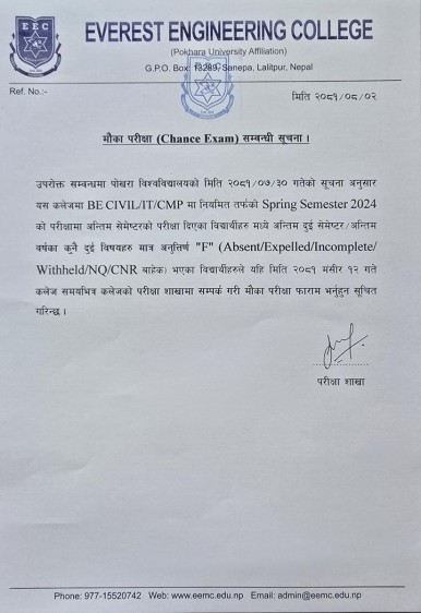 Notice regarding chance exam